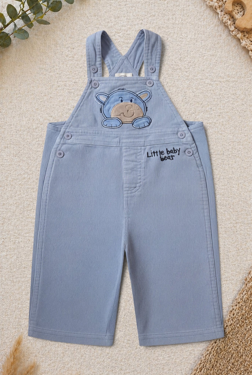 Latzhose Hellblau Gestreift Little Baby Bear Bär-Applikation