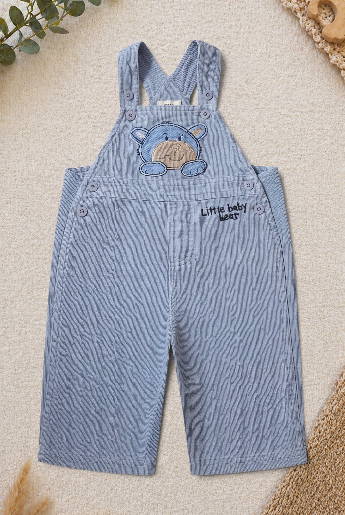 Latzhose Hellblau Gestreift Little Baby Bear Bär-Applikation