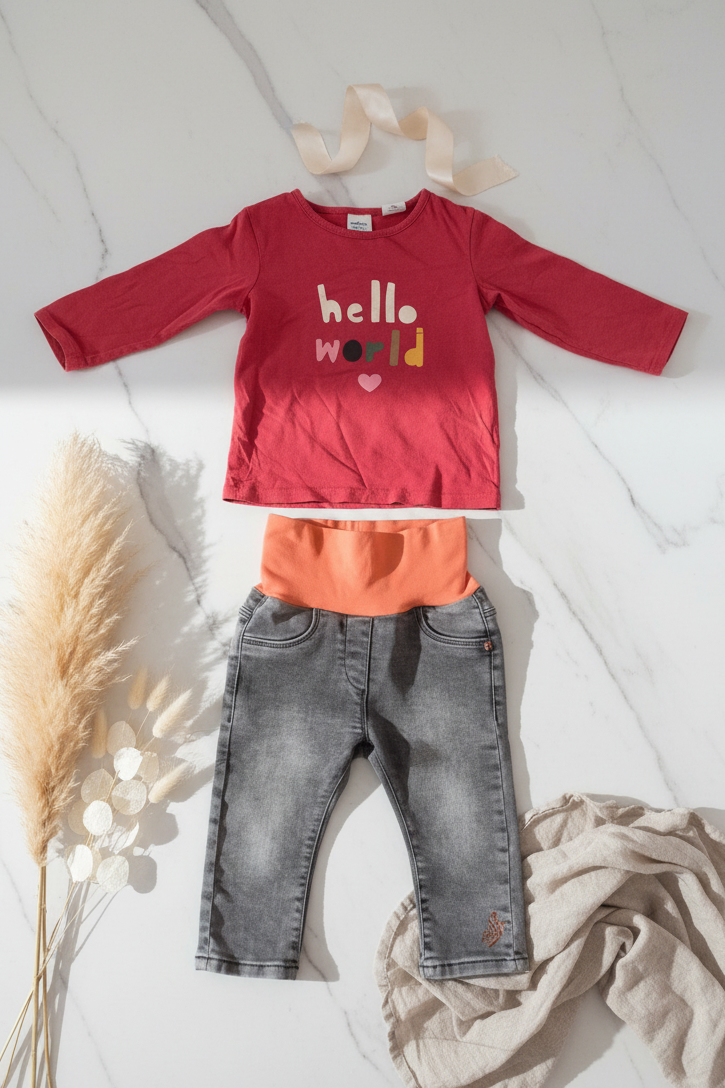 Dunkelrosa Hello-Set mit Denim-Hose H&M/s.Oliver
