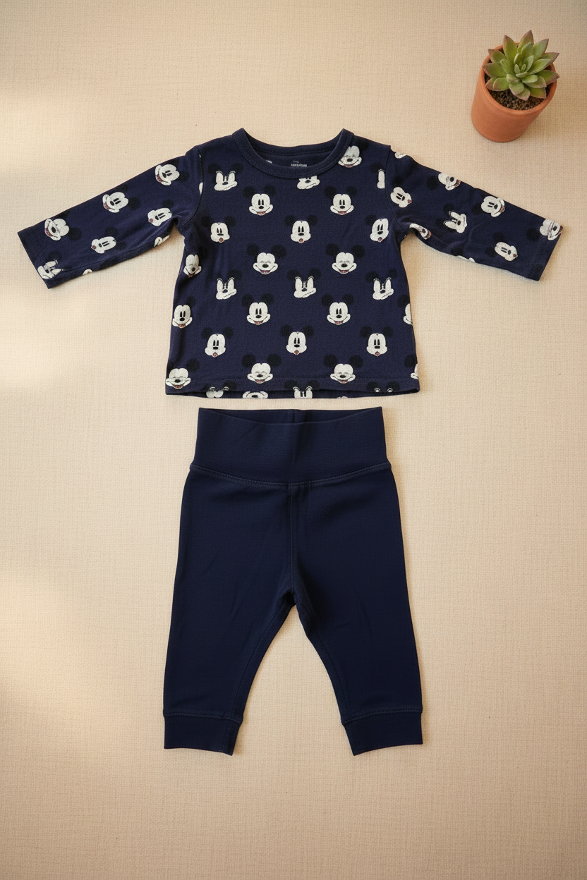 Baby-Set Mickey Mouse Allover Navy Langarmshirt & Jeans H&M