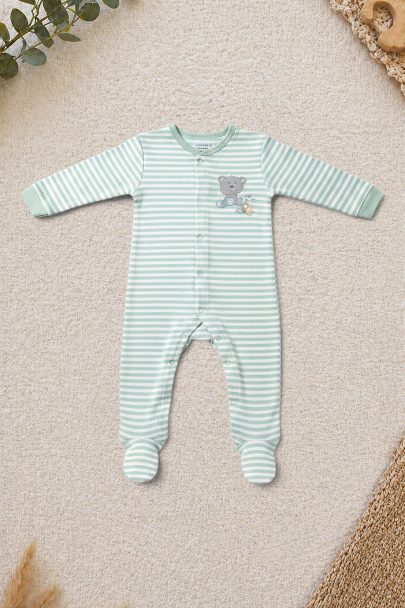 Marquise Baby-Strampler Mint Gestreift Bär