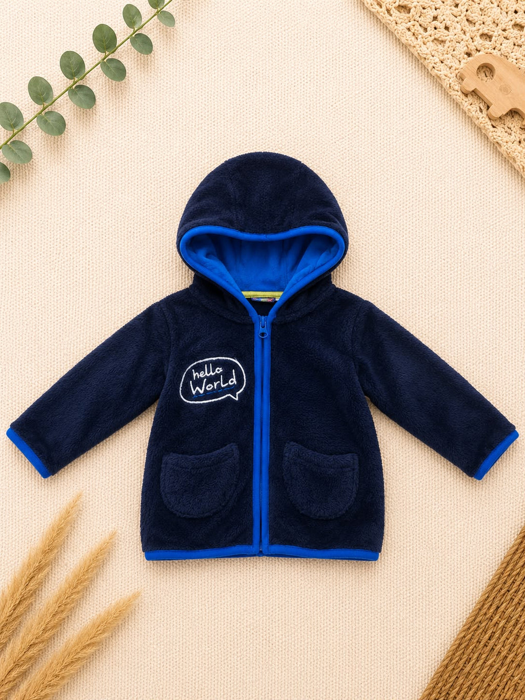 Baby-Fleecejacke Navy "Hello World"