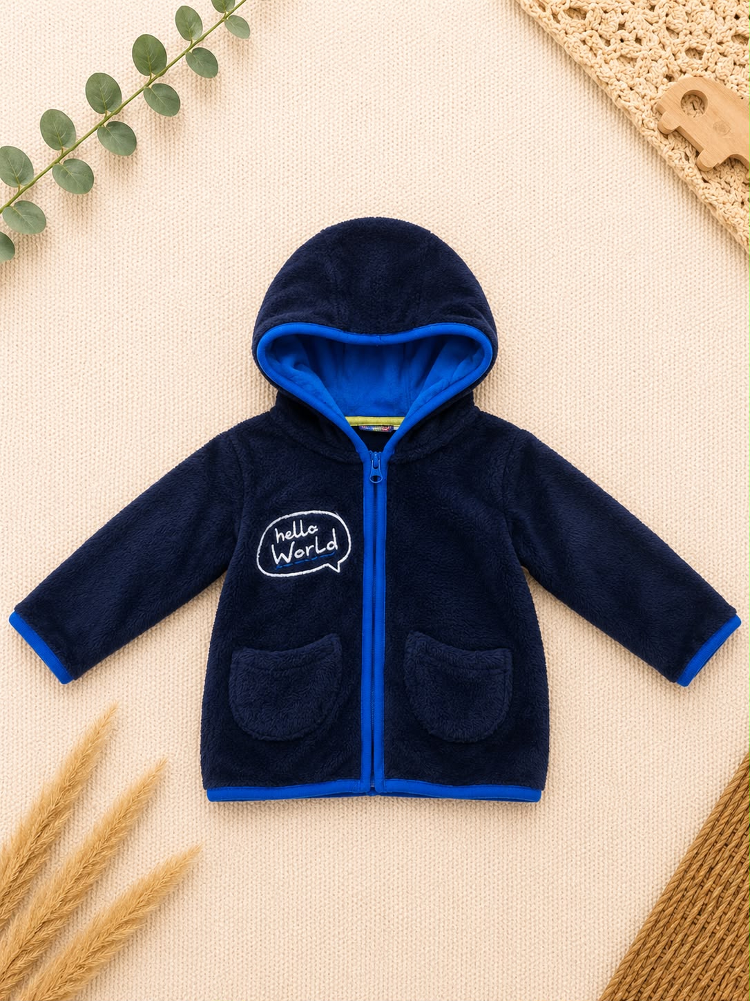 Baby-Fleecejacke Navy "Hello World"