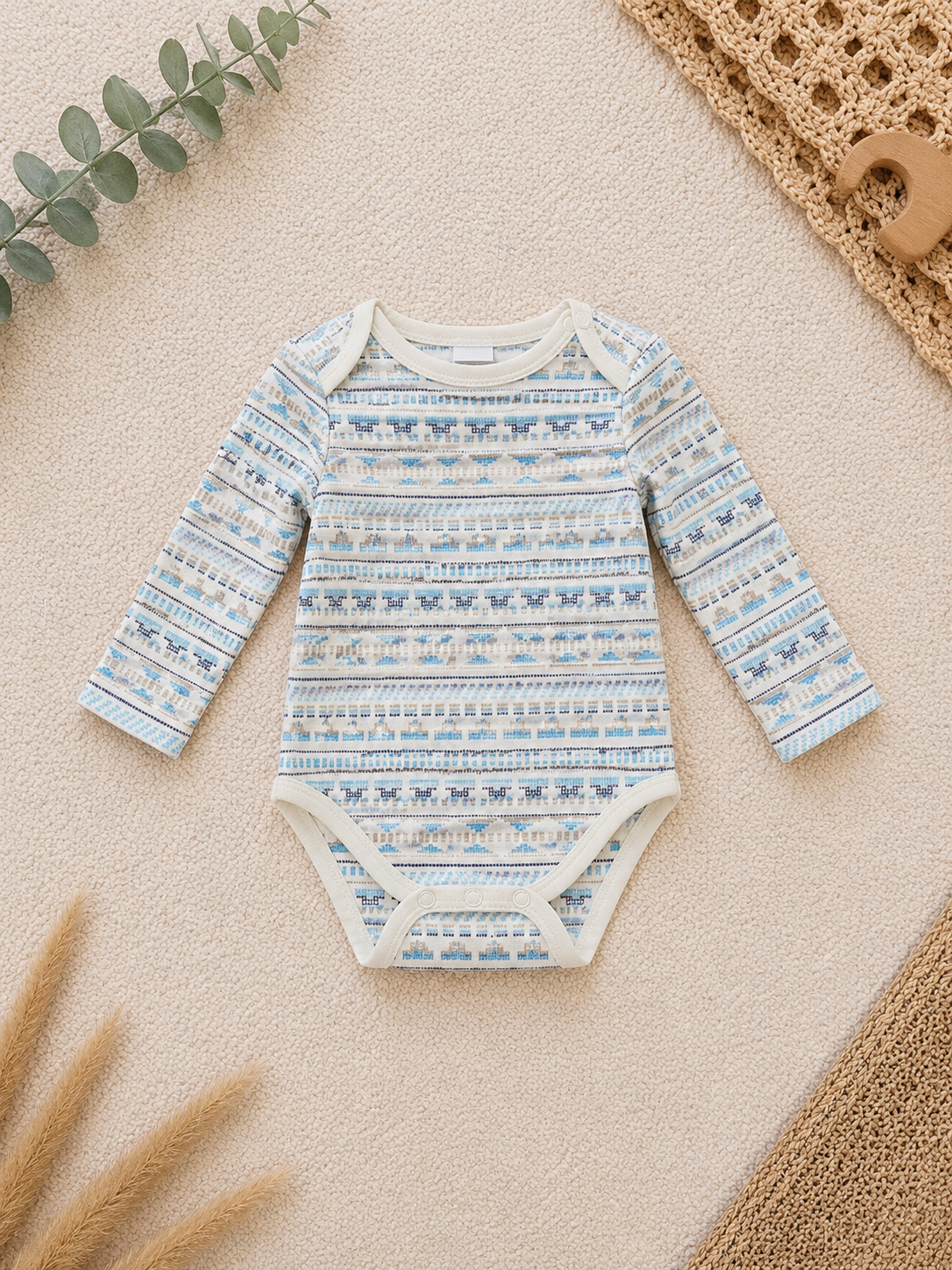 Baby-Langarm-Body Creme Ethno-Print