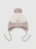 Mütze Creme Taupe Bommel