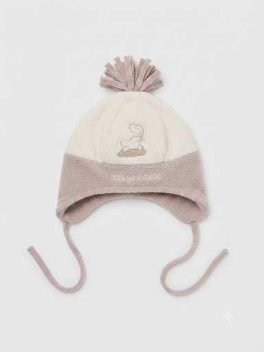 Mütze Creme Taupe Bommel