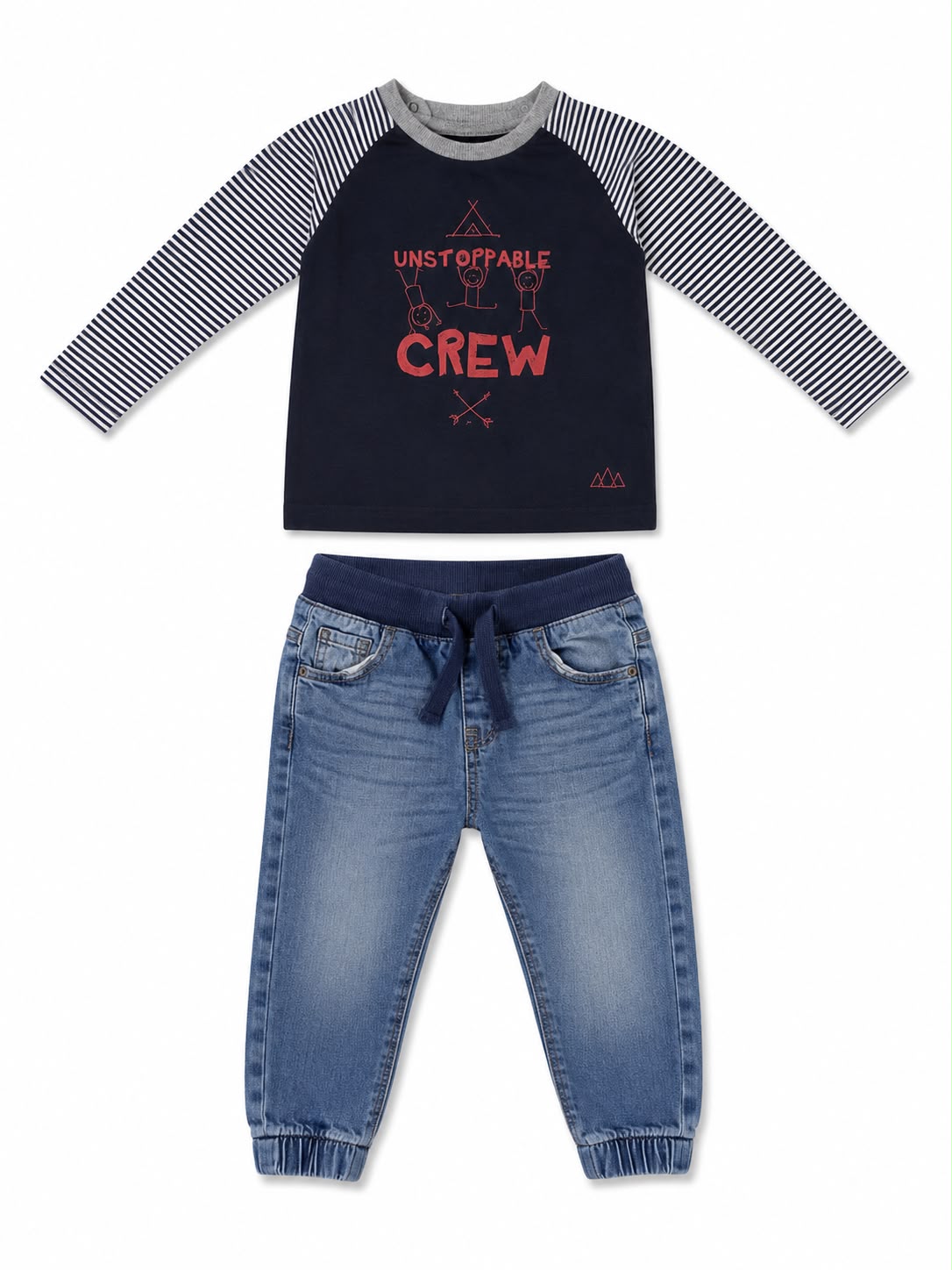 Set Langarm-Shirt Marine Unstoppable Crew & Jeans
