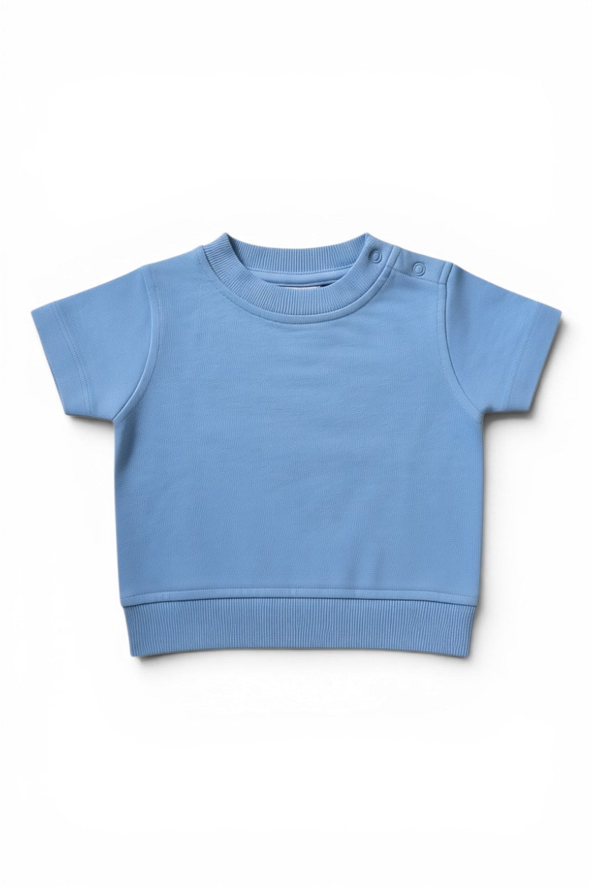 Kurzarm-Sweatshirt Hellblau Uni Schulterknopf