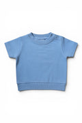 Kurzarm-Sweatshirt Hellblau Uni Schulterknopf