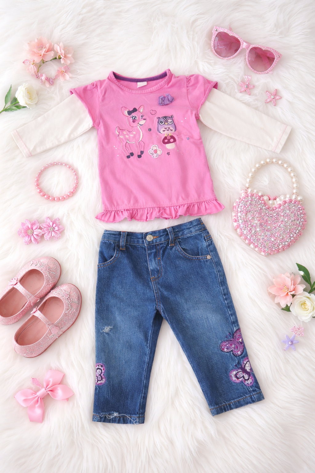 Süßes Mädchen-Set mit Tierprint & Jeans