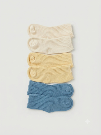3er-Pack Socken Creme Gelb Blau Ripp