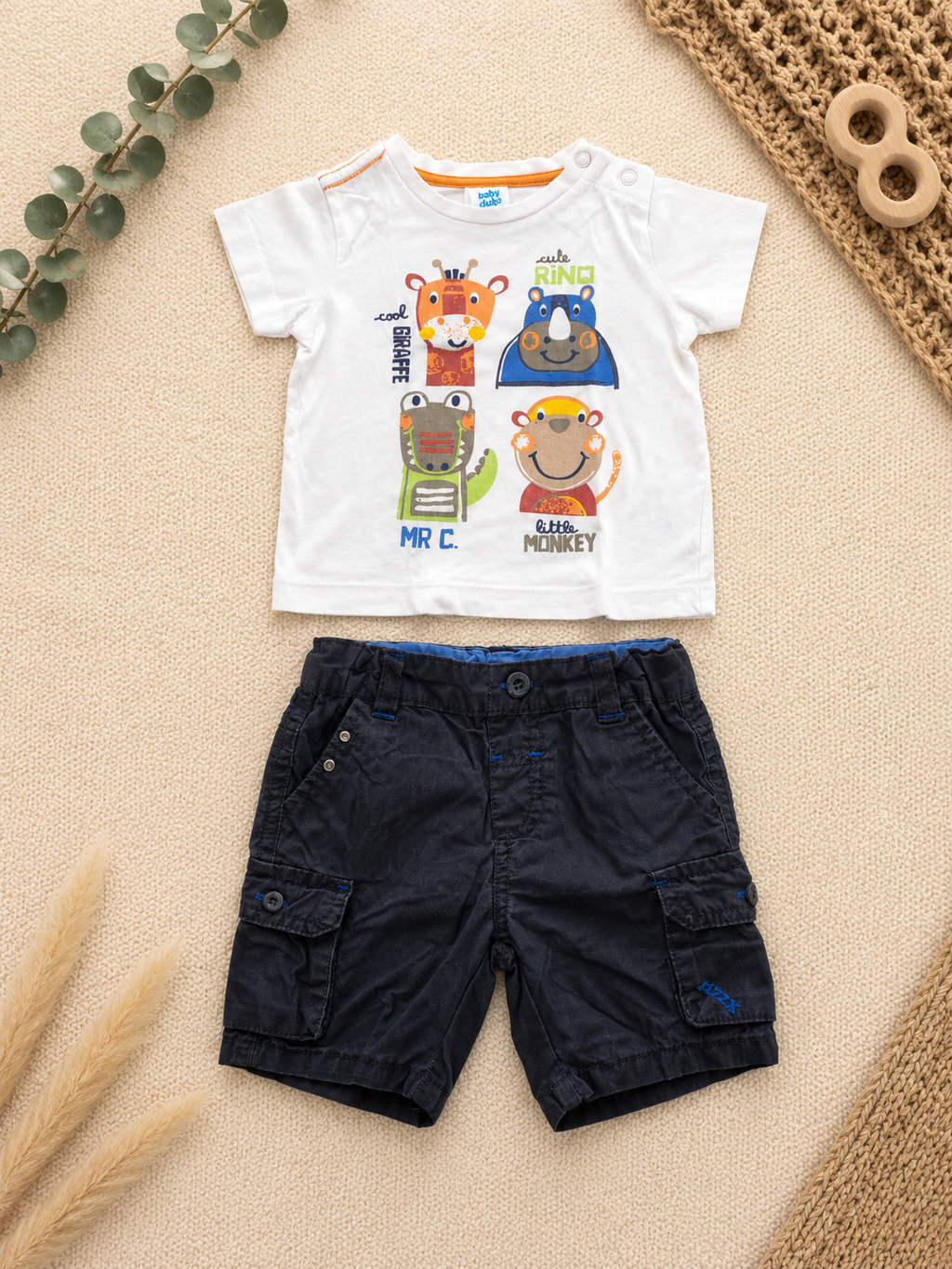 C&A Baby-Set T-Shirt Tiere & Cargo-Shorts Navy