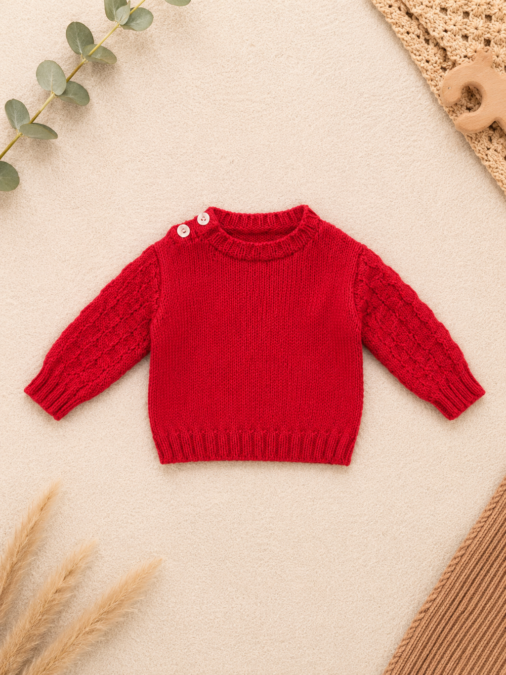 Baby-Strickpullover Rot Zopfmuster