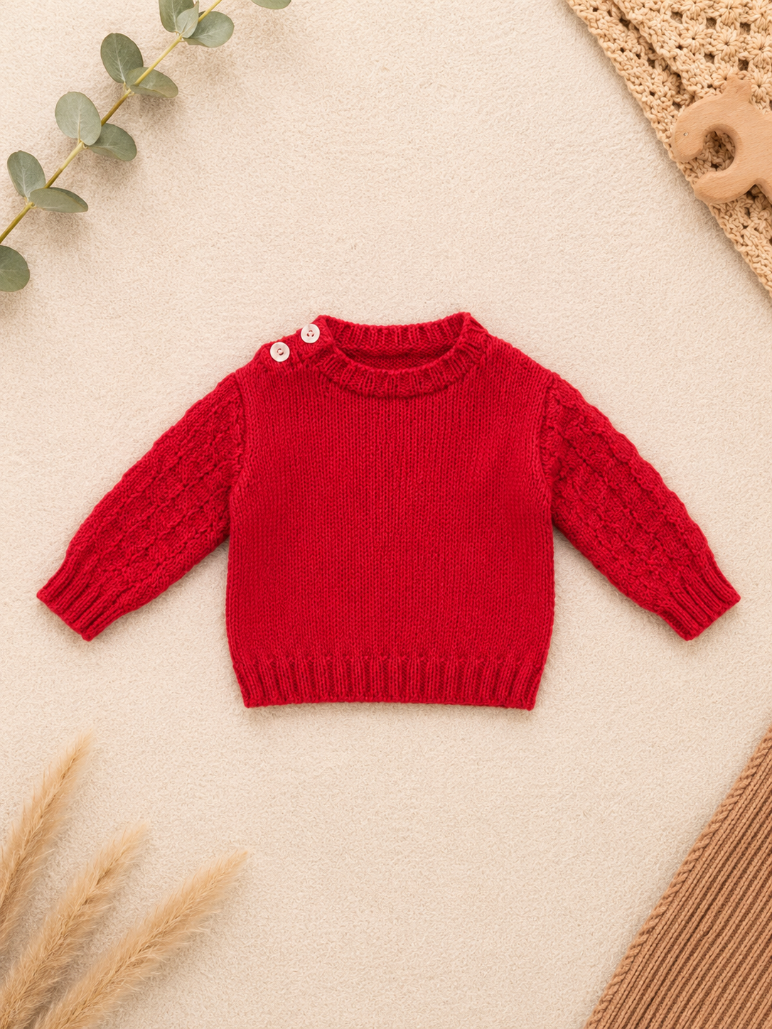 Baby-Strickpullover Rot Zopfmuster