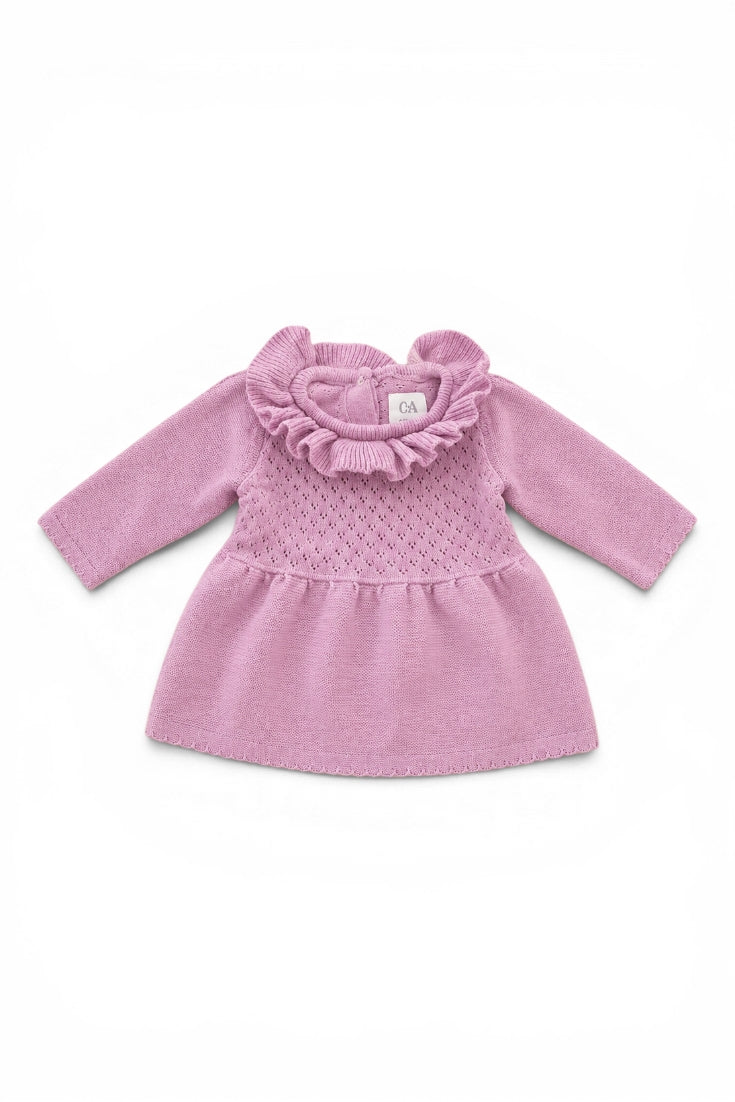 C&A Strickkleid Lila mit Rüschenkragen