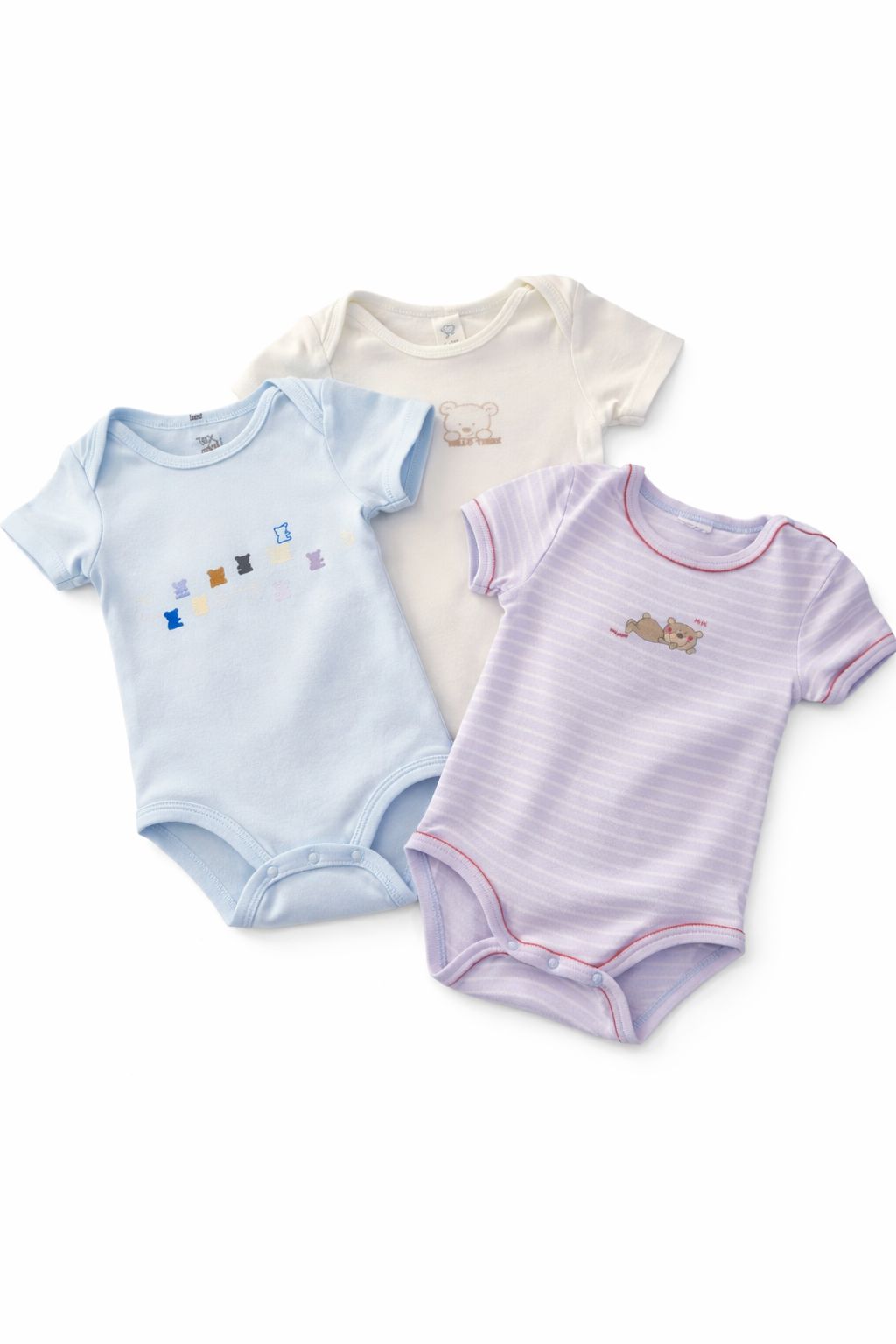 Lot de 3 bodies bébé ourson – Couleurs pastel