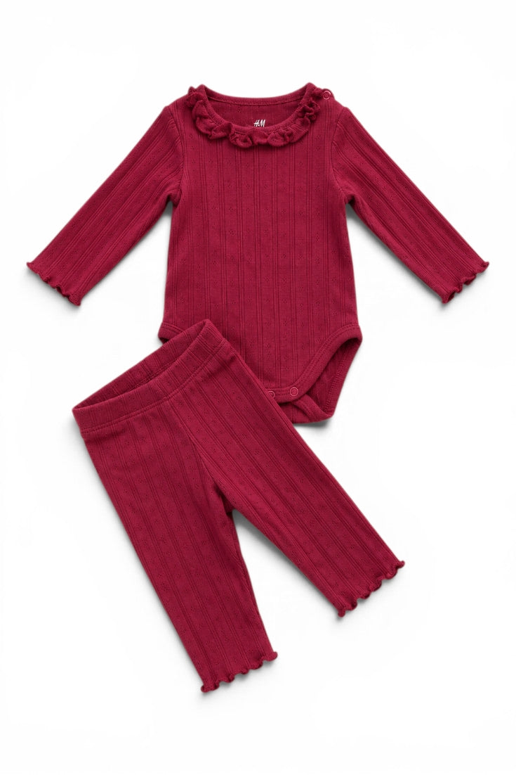 H&M Set Body & Leggings Bordeaux Rippenstrick