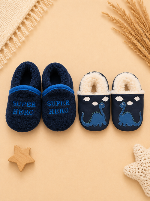 2er-Set Baby-Hausschuhe "Super Hero" & Dino