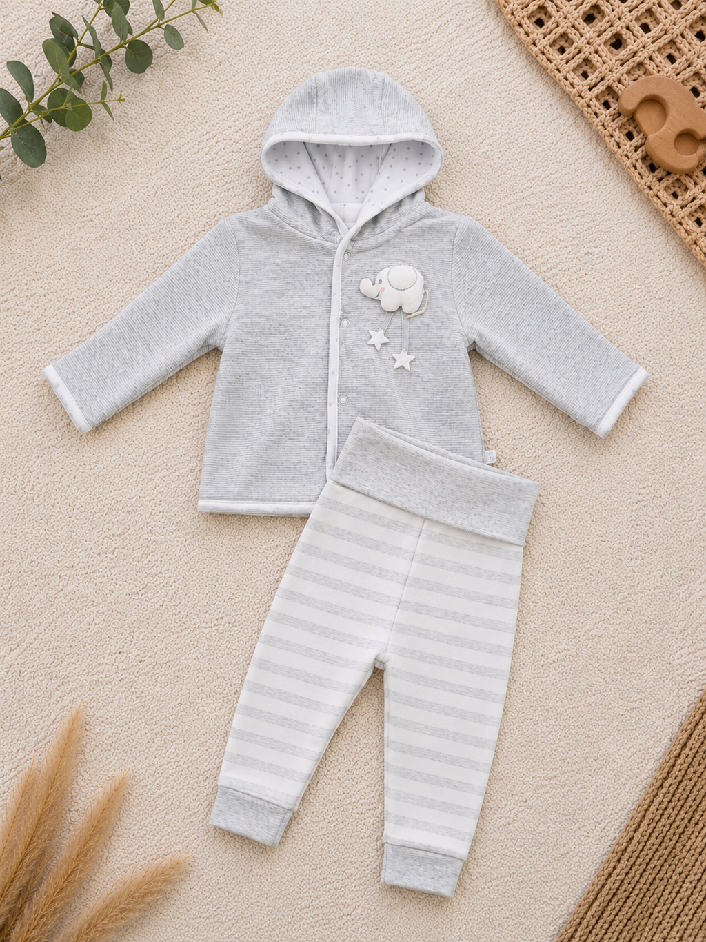 Baby-Set Kapuzenjacke & Hose Grau Elefant