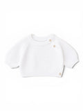 H&M Strickpullover Weiss Puffärmel Schulterknöpfe
