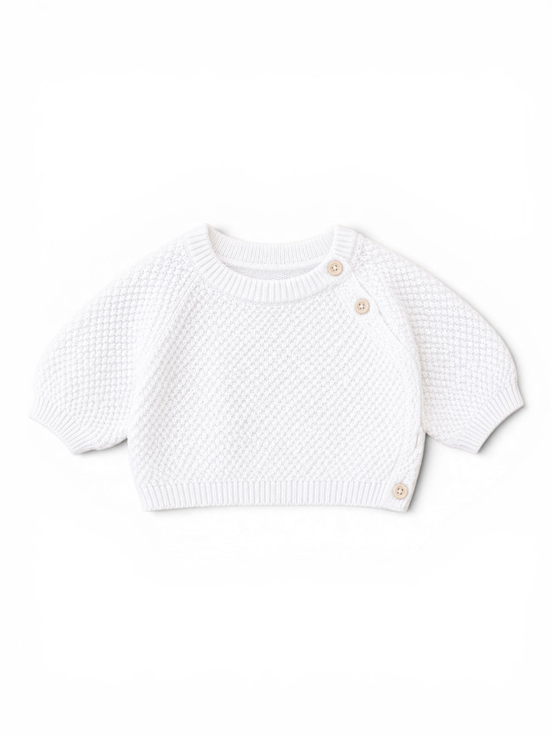 H&M Strickpullover Weiss Puffärmel Schulterknöpfe