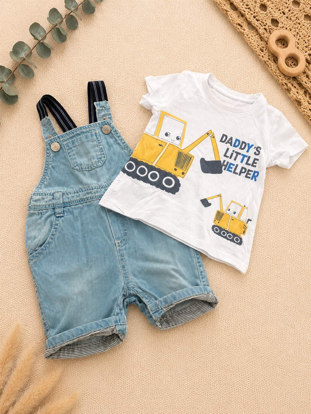 Baby-Set T-Shirt "Daddy's Little Helper" & Jeans-Latzhose