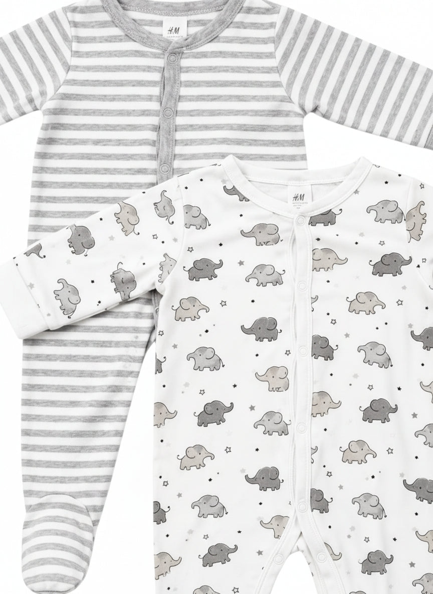 H&M 2er-Pack Schlafanzug Gestreift & Elefanten