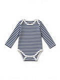 Baby-Langarm-Body Navy/Weiss Gestreift