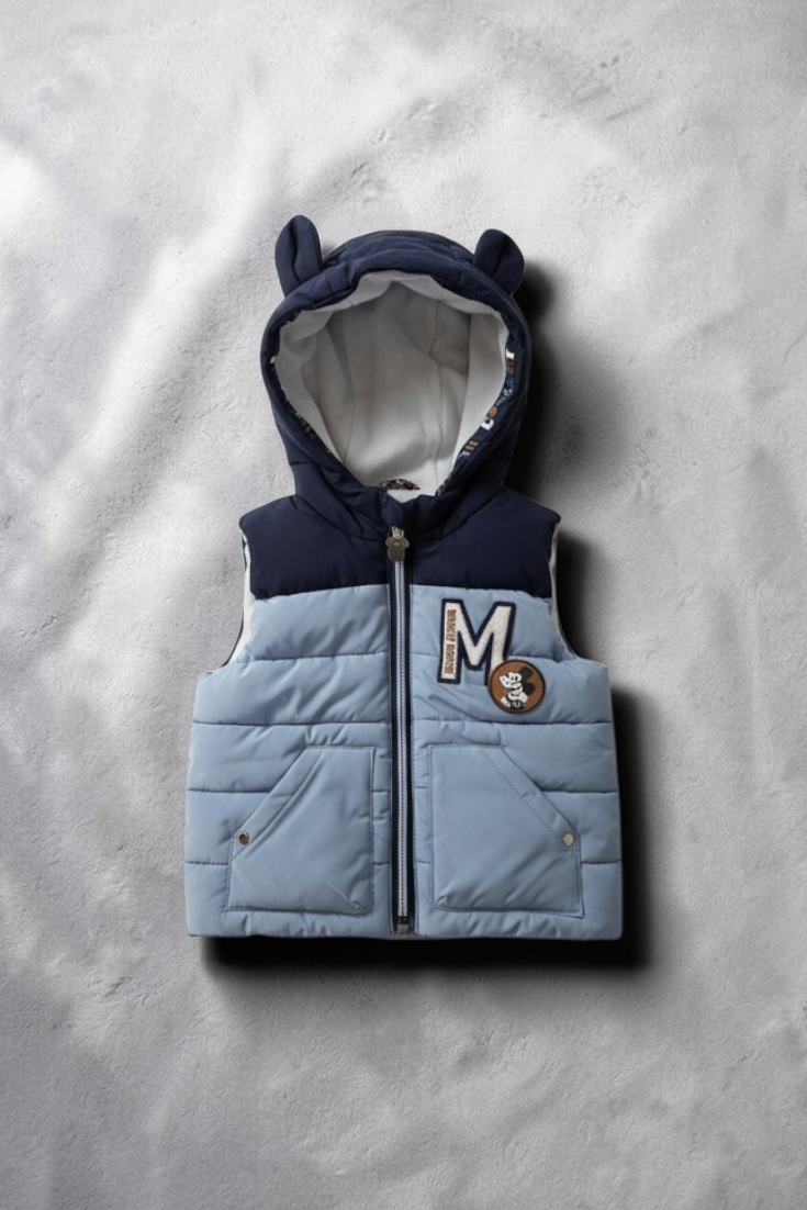 Gilet bébé doublé avec capuche 💙