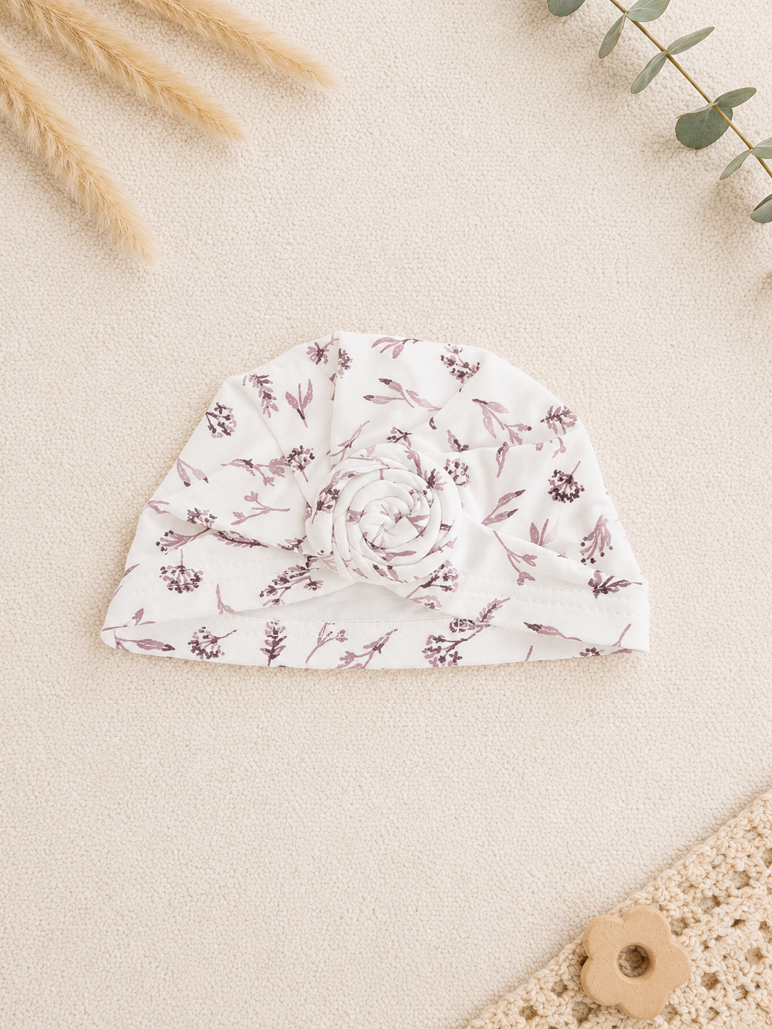 Newborn-Mütze Weiss Blumen