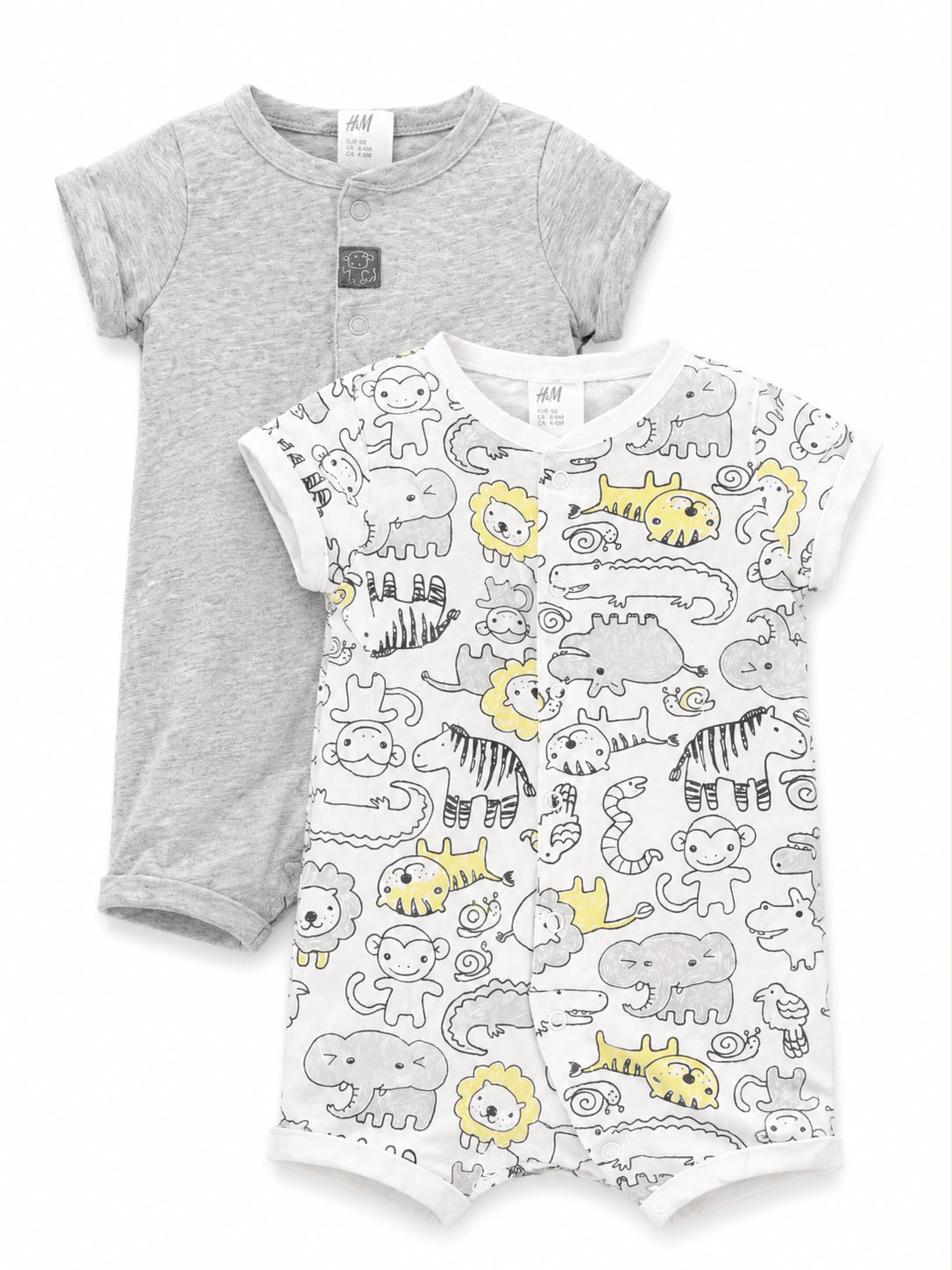 H&M 2er-Pack Kurzarm-Strampler Tiere/Grau