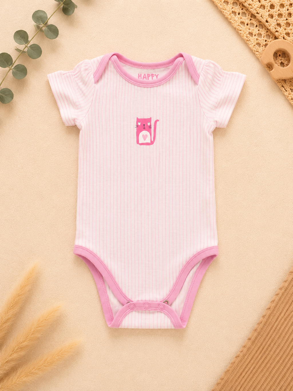 Happy Baby-Body Kurzarm Rosa Katze