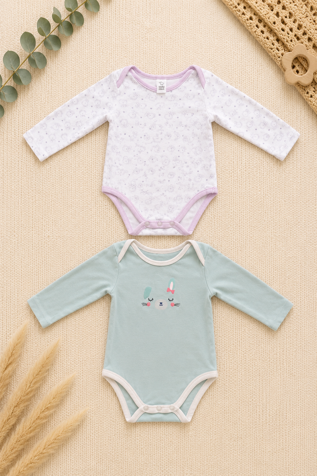 C&A 2er Baby-Bodys Langarm Sternchen & Häschen