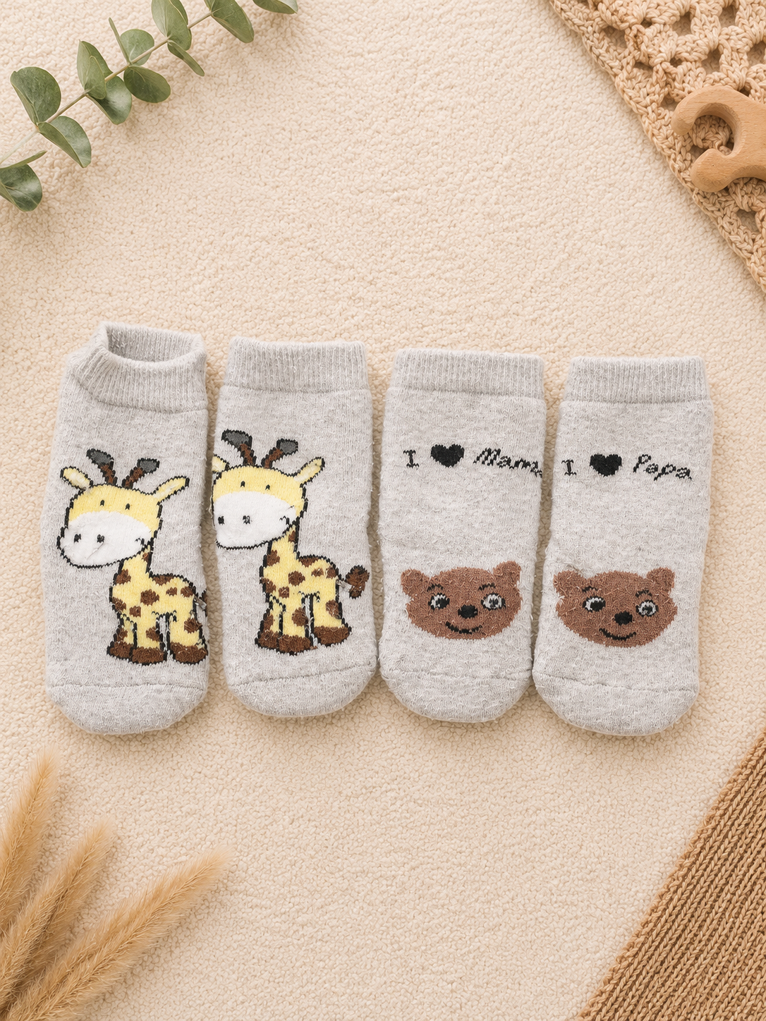2er Set Babysocken Giraffe & Bär