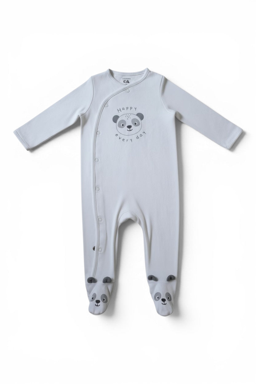 C&A Langarm-Strampler Hellgrau Panda Happy Every Day