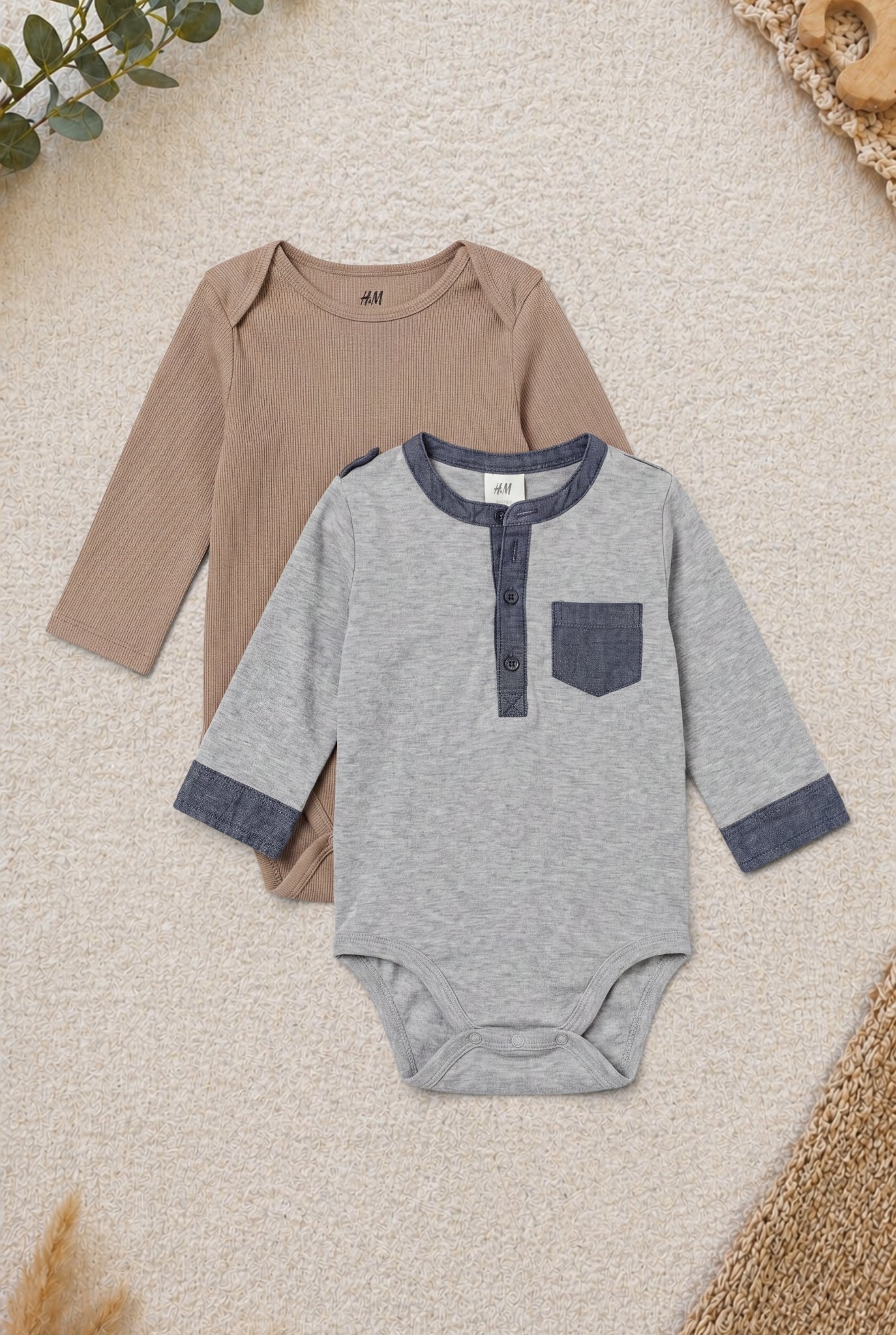 H&M 2er-Pack Langarm-Body Beige & Grau