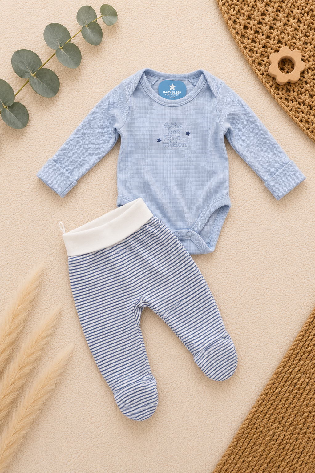 Baby Sleep Set Body & C&A Strampelhose Hellblau Sterne