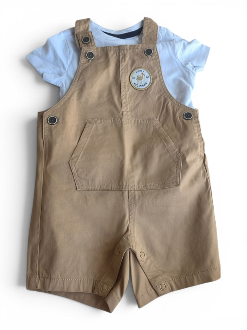 Baby-Set Body & Latzhose Beige "Happy Everyday"
