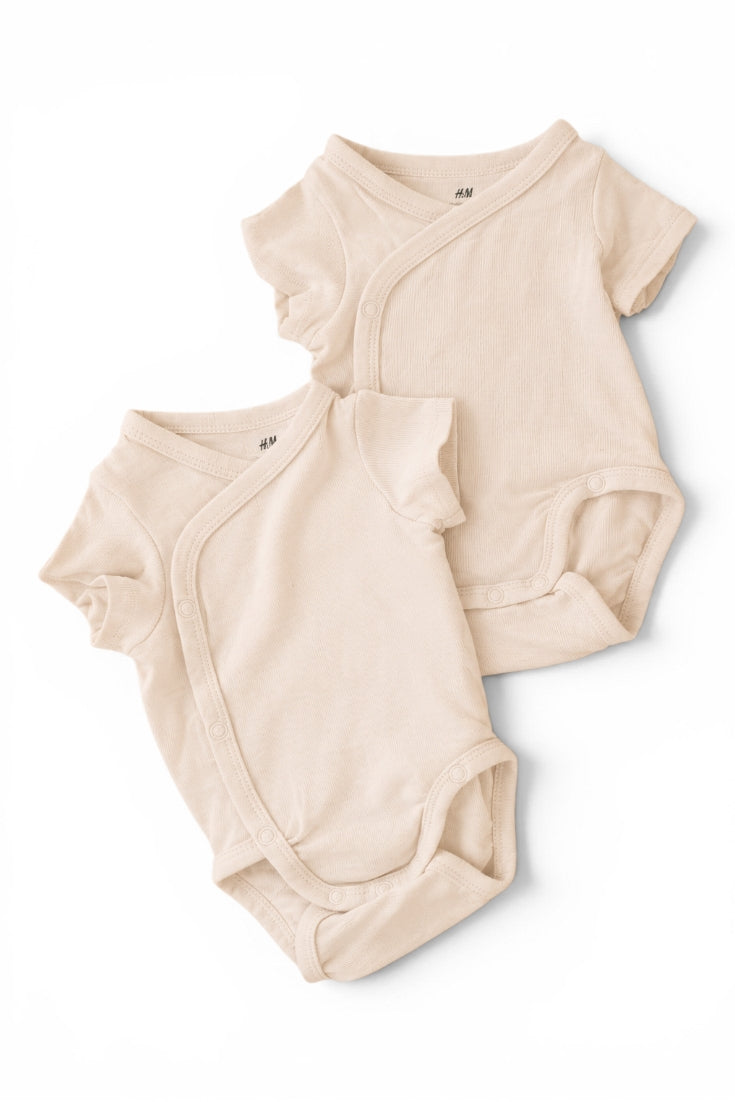 H&M 2er-Pack Wickelbodys Kurzarm Creme Rippenstrick