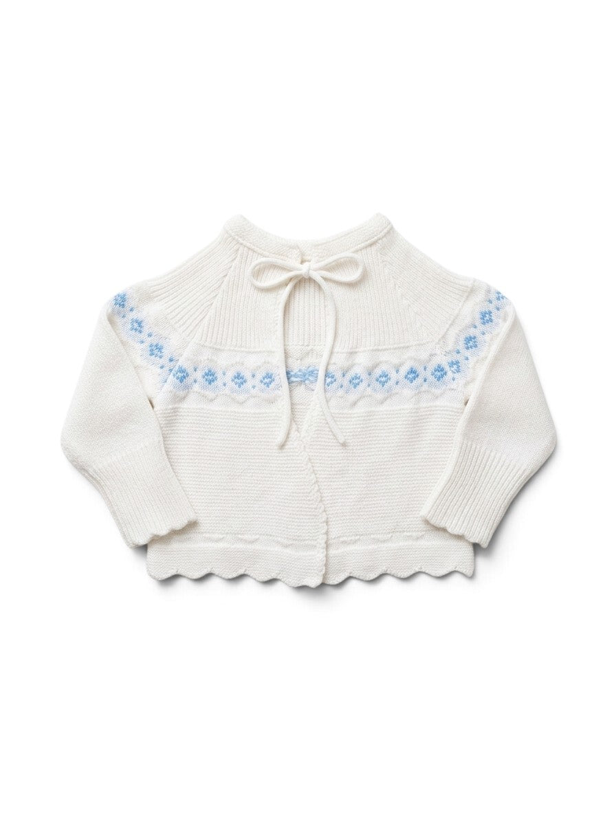 Strickjacke Weiss Blumen Vintage