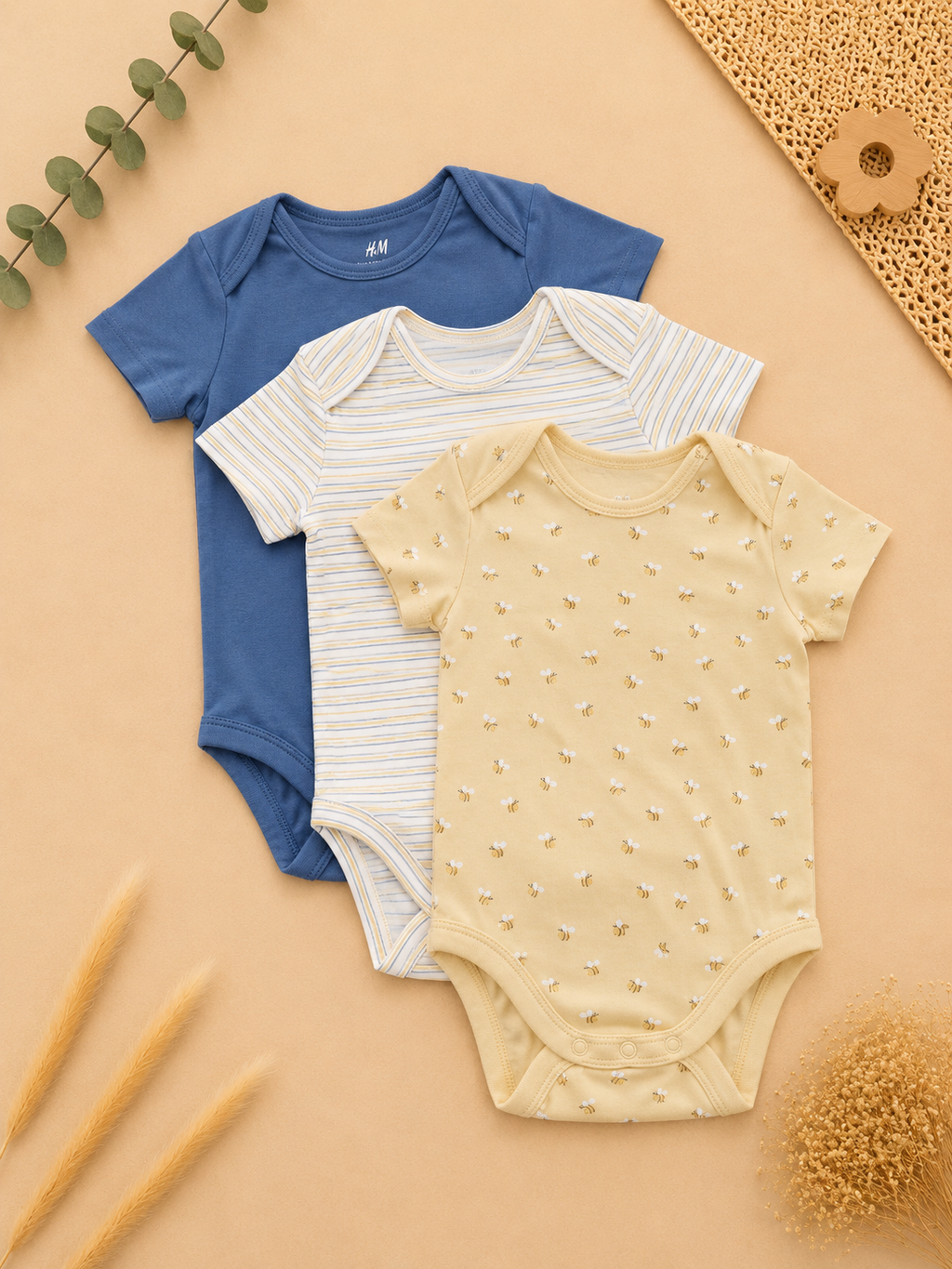 3er-Pack Body Blau Gestreift Gelb H&M/C&A