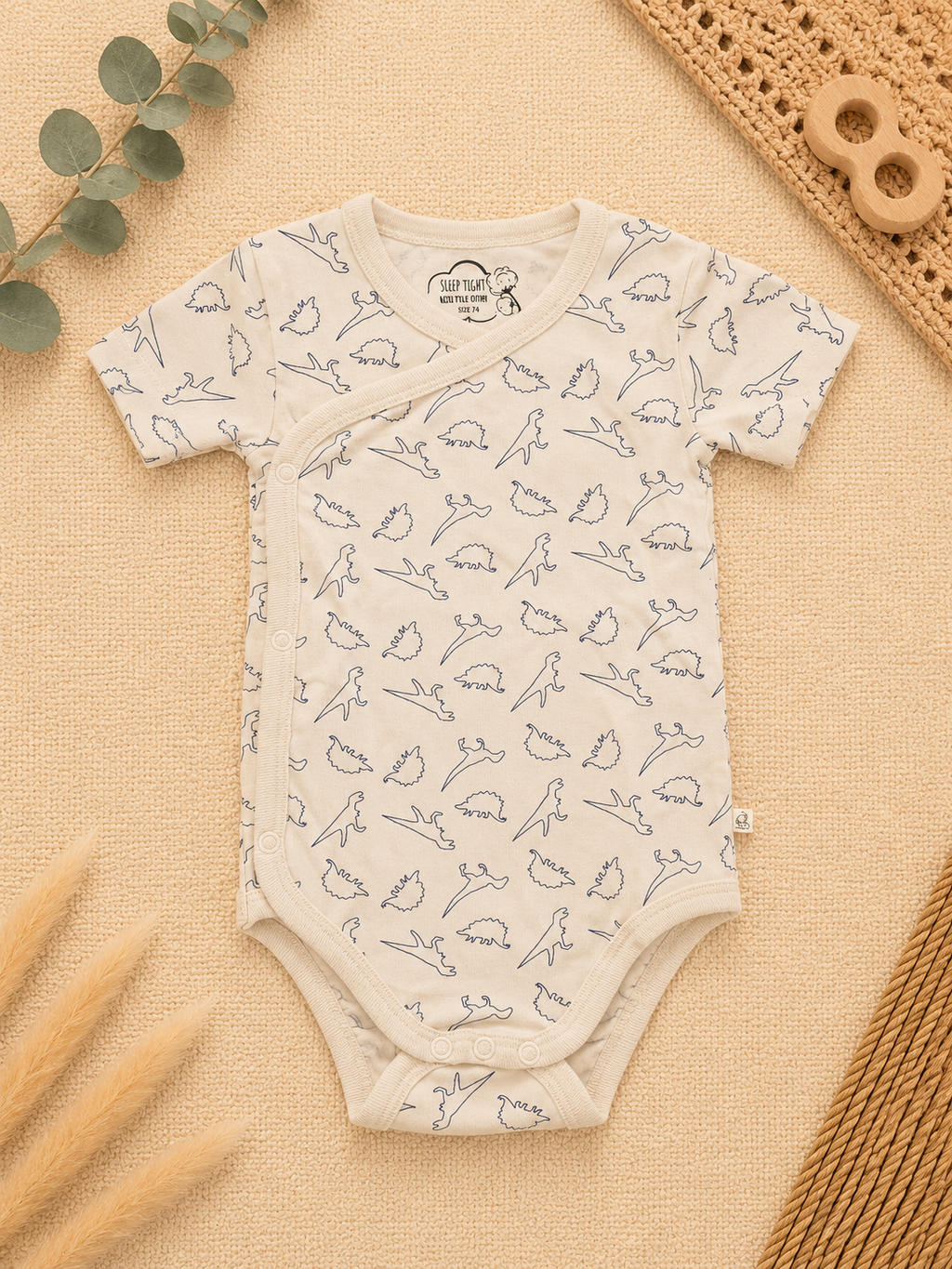Baby-Kurzarm-Wickelbody Dino Sleep Tights