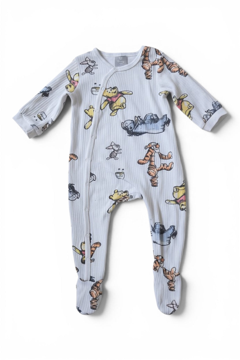 C&A Langarm-Strampler Weiss Winnie Pooh & Friends Allover-Print