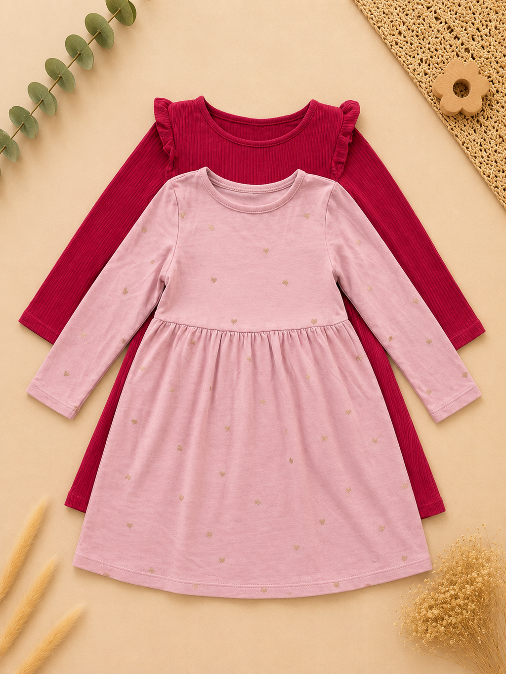 2er Kleider Set mit Herzchen/Rot H&M