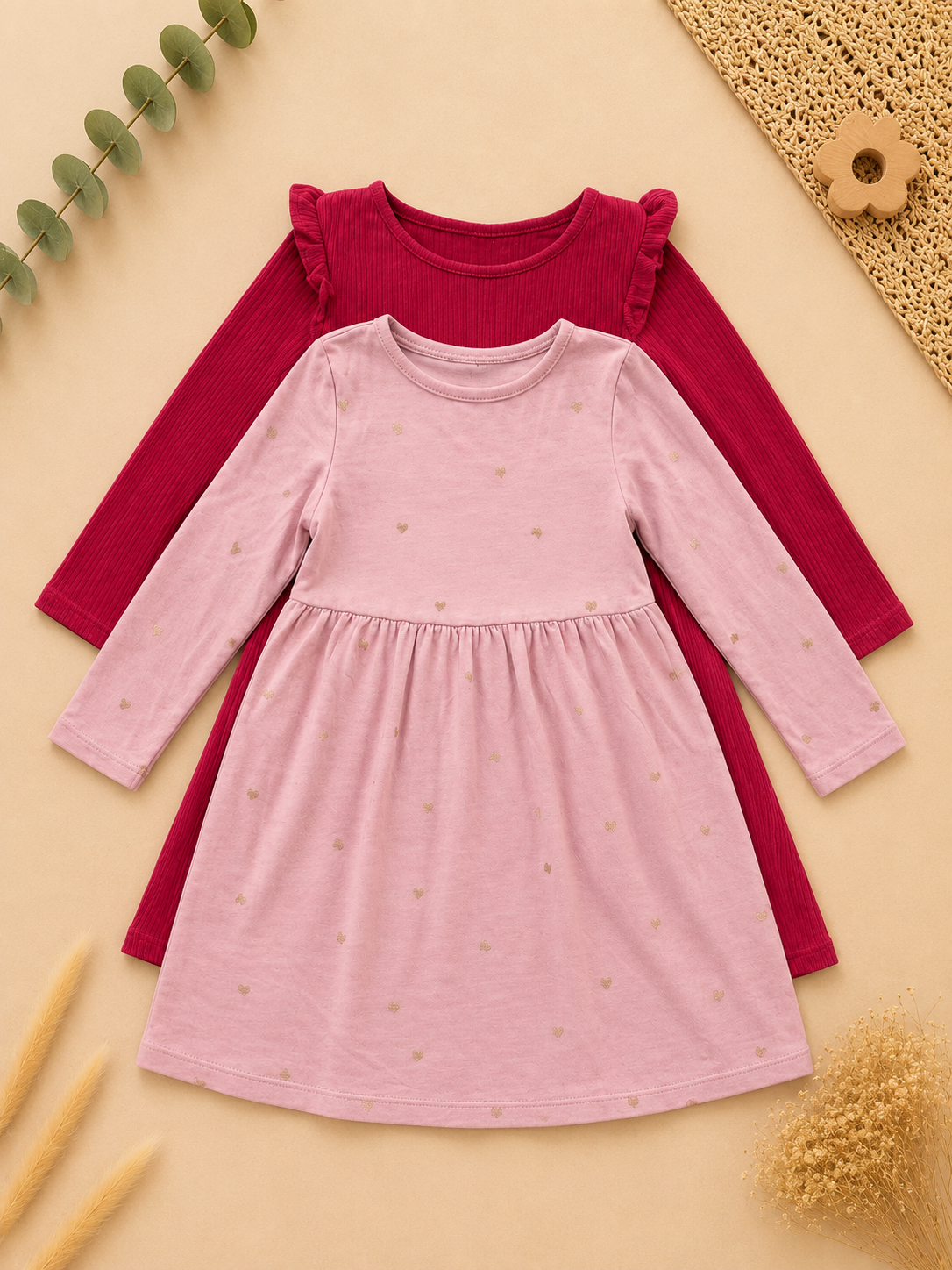 2er Kleider Set mit Herzchen/Rot H&M
