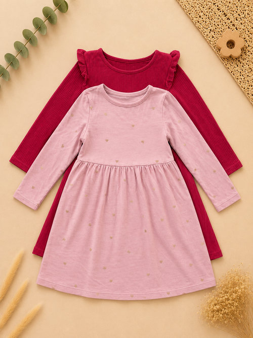 2er Kleider Set mit Herzchen/Rot H&M