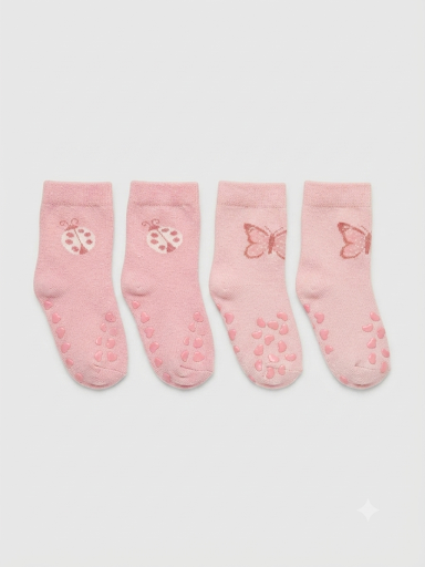 4er-Pack Socken Rosa Marienkäfer Schmetterling