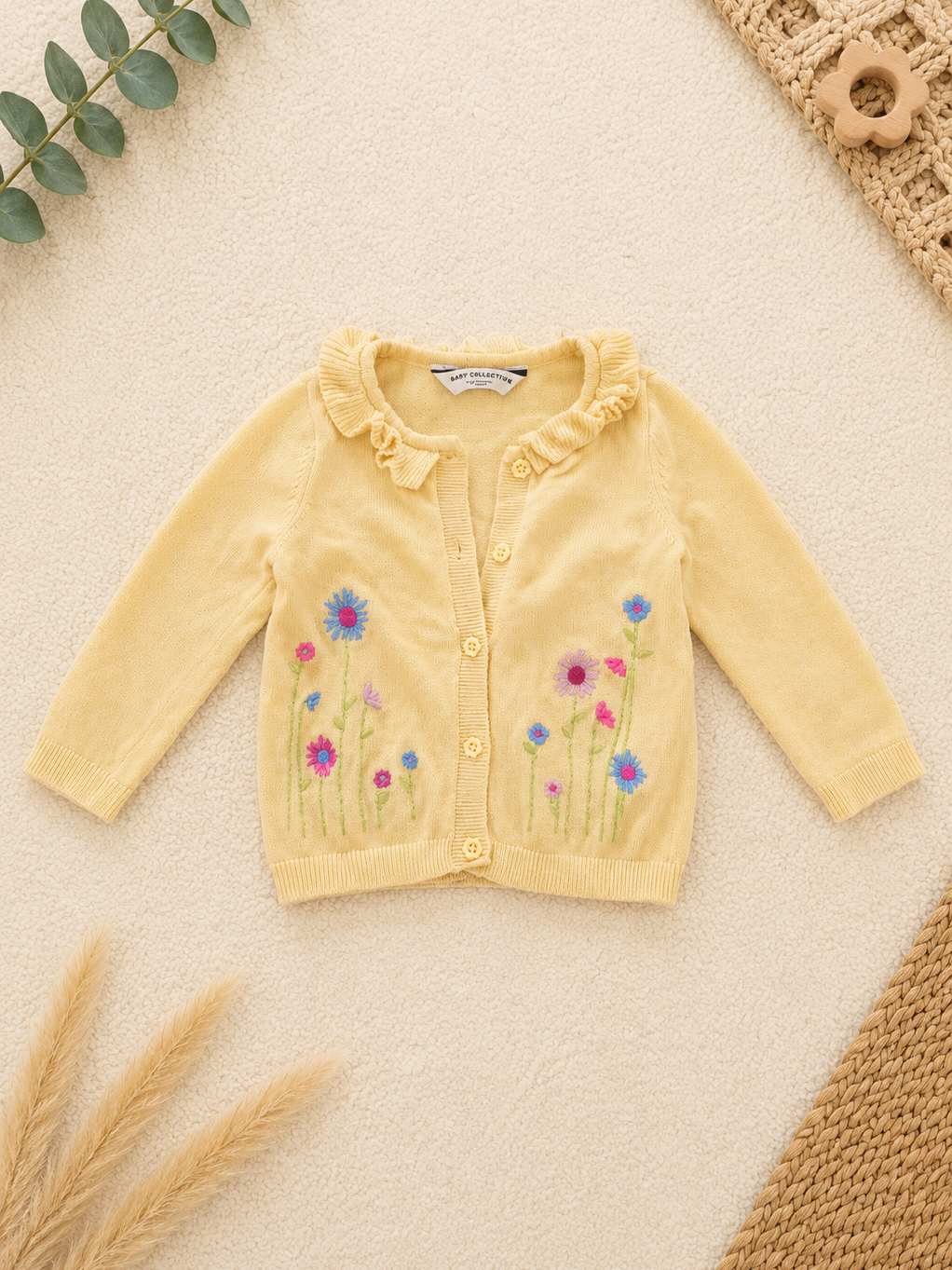 Baby Collection Strickjacke Gelb Blumen-Stickerei Tchibo
