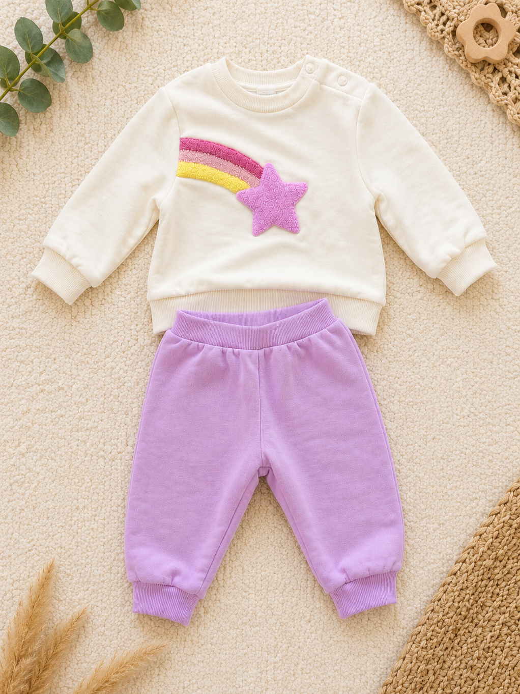 Set Sweatshirt Creme Sternschnuppe & Jogginghose Lila