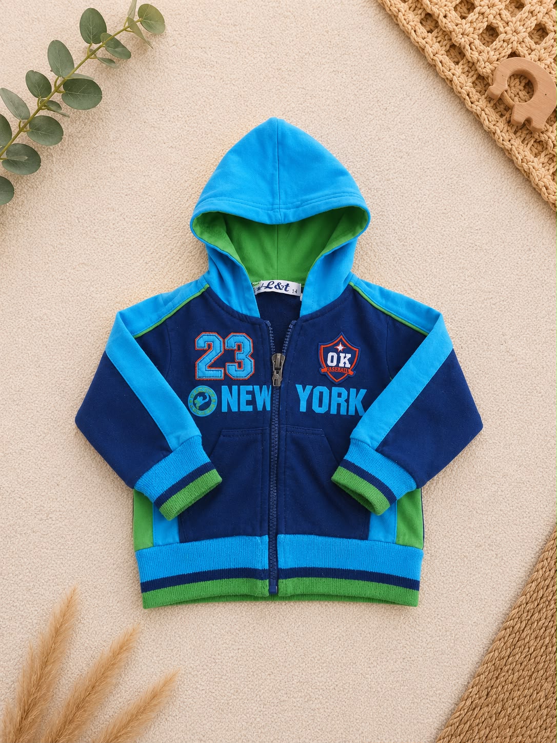 L&t Baby-Sweatjacke Navy/Türkis "23 New York"